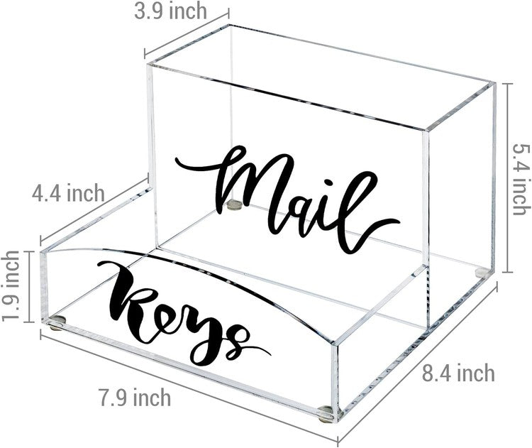 Clear Acrylic Mail Holder and Key Organizer Entryway Storage Tray, Office Desktop Organizing Bin-MyGift