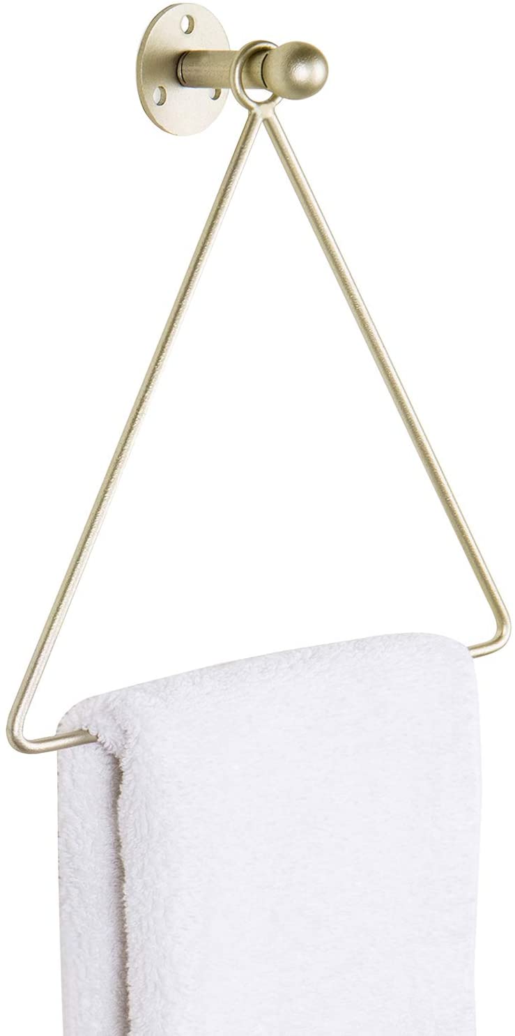 Gold Metal Wall Mounted Triangular Shaped Bathroom Hand Towel Ring-MyGift