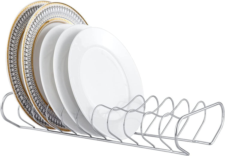 Chrome Plated Metal Kitchen Dish Storage Organizer and Drying Rack, Holds up to 11 Round Plates-MyGift