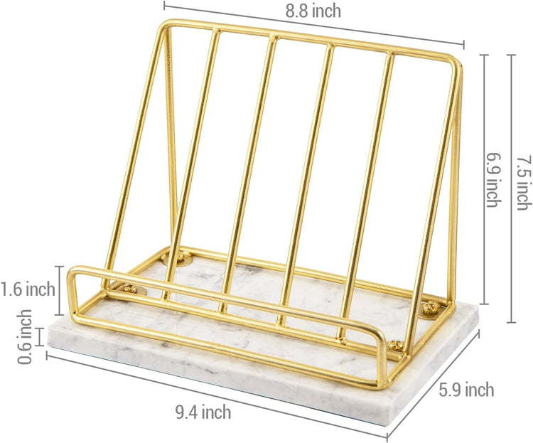 Brass Metal Wire and White Marble Kitchen Cookbook Stand, Countertop R –  MyGift