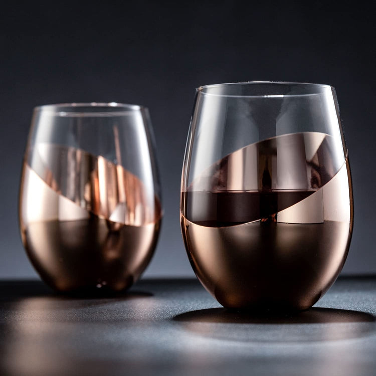 Lovely Modern Copper Stemless Wine Glasses, Set of 2