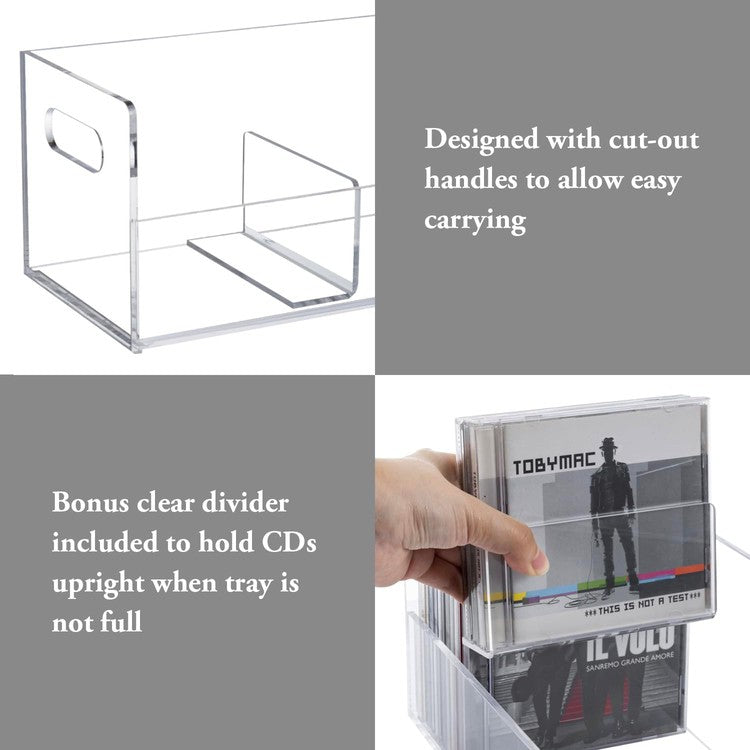 Clear Acrylic Stackable CD Holder Rack with Cutout Carrying Handles, Jewel Case Display Crate-MyGift