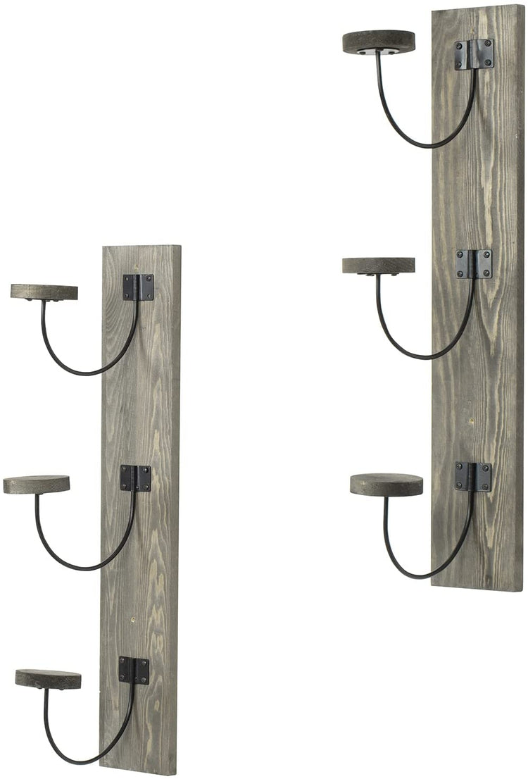 Set of 2, Wall Mounted Hat Rack, Gray Wood and Black Metal Wire Vertical Hat and Coat Storage Hooks-MyGift