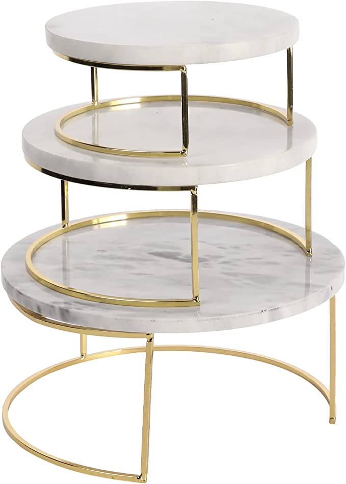 Modern Round Cupcake Stand, Cake Stand Dessert Pedestal Risers, Set of 3-MyGift