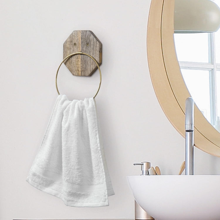 Wall Mounted Hand Towel Holder with Brass Tone Metal Wire Ring, Towel Rack-MyGift