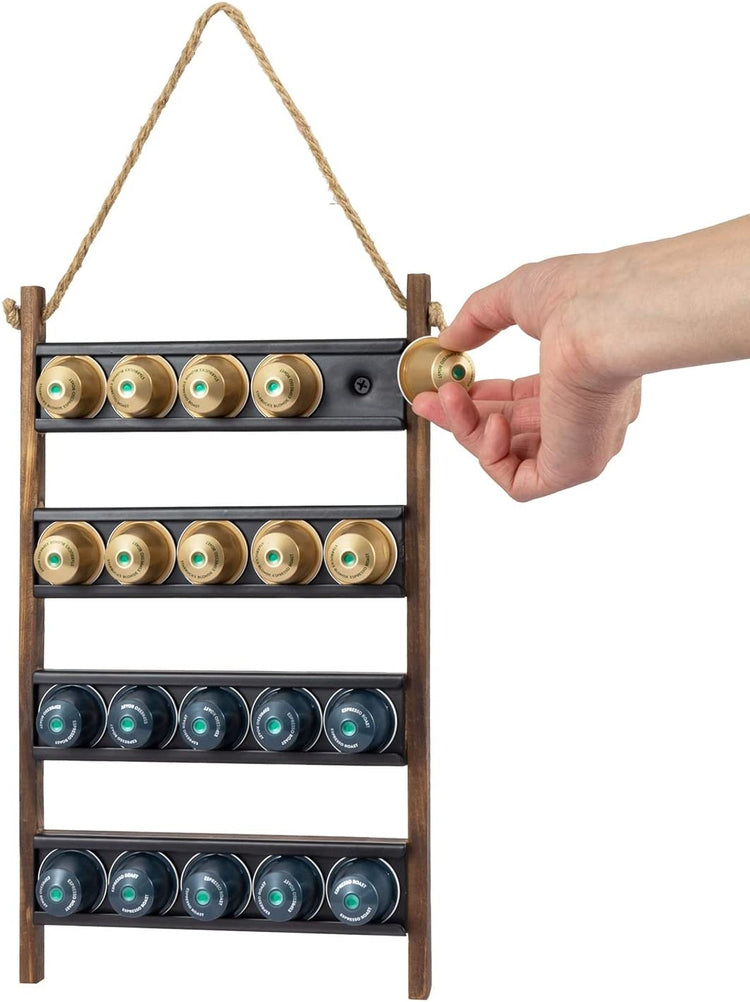 Wall Mounted Coffee Capsules Holder, Gray Brown Wood Coffee Bar Organizer  Storage Rack in Paddle Cutting Board with Rope