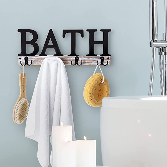 Towel Rack with 4 Double Hooks, Bath Cutout Design Hanging Bath