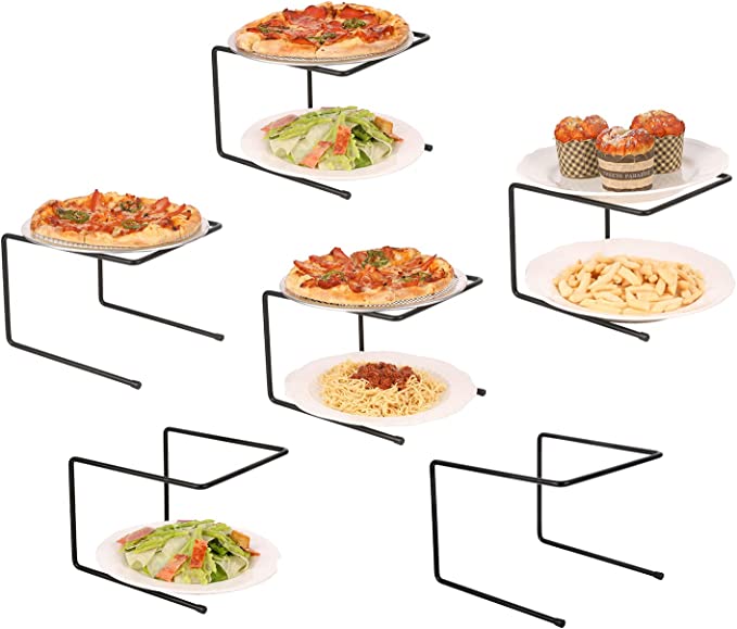 Tabletop Black Metal Pizza Pan Riser Stands, Food Platter Tray Display, Set of 6-MyGift