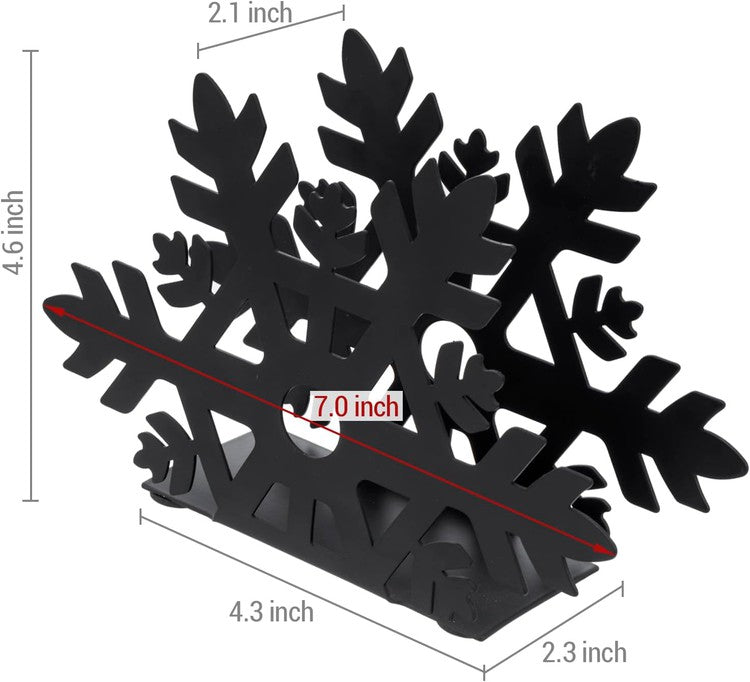 Black Metal Winter Snowflake Cutout Napkin Holder, Tabletop Dispenser for Disposable Dining Tissue-MyGift