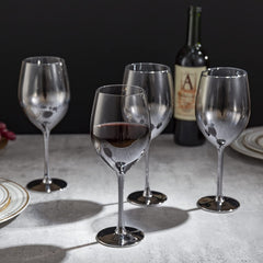 Brass Plated Smokey Gradient Design Goblet Style Wine Glasses, Set