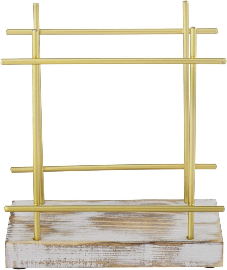 Brass-Tone Wire Metal Upright Napkin Holder with White Weathered Base, Napkin Holder-MyGift