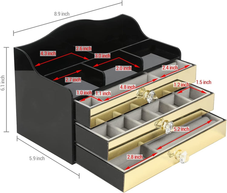 Amber Acrylic Jewelry Box with 2 Velvet Lined Jewelry Drawers