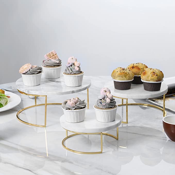 Modern Round Cupcake Stand, Cake Stand Dessert Pedestal Risers, Set of 3-MyGift