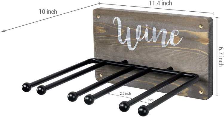 Brown Wood and Black Metal Wine Glass Holder, Drying Rack for Drinking –  MyGift