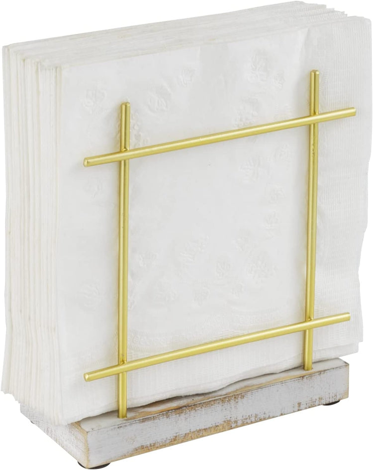 Brass-Tone Wire Metal Upright Napkin Holder with White Weathered Base, Napkin Holder-MyGift