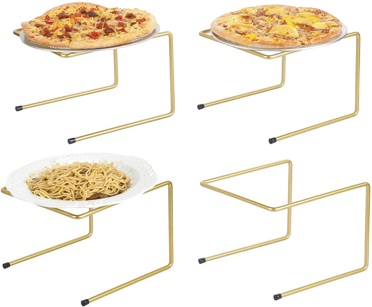 Brass Metal Pizza Table Stands, Tabletop Pizza Pan Riser Food Platter Tray and Display Rack, Set of 4-MyGift