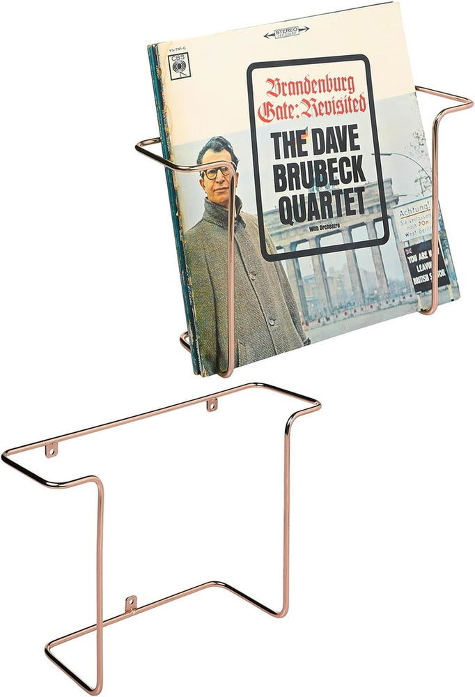 MyGift Wall Mounted Copper Tone Metal Wire Vinyl LP Record Storage Holder, Album Display Rack, Set of 2