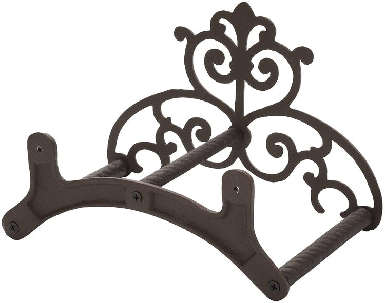 Wall Mounted Brown Cast Iron Scrollwork Garden Hose Holder Reel Storage Rack-MyGift