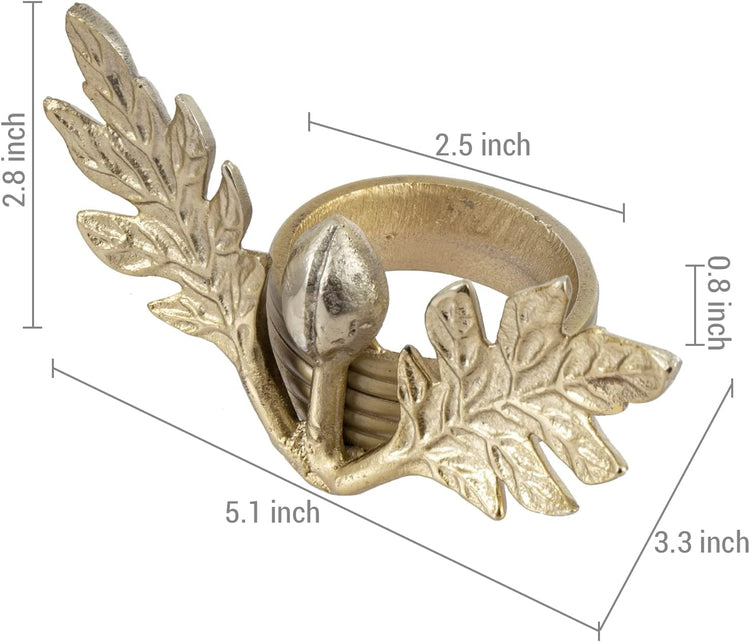 Set of 4, Olive Branch Napkin Rings, Brass Tone Aluminum Napkin Rings with Olive & Leaf Design, Cloth Serviette Holders-MyGift