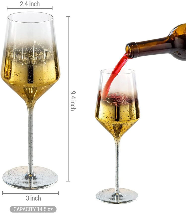 Wine Glasses, Gold Plated Smoky Gradient Party Cocktail Stemmed Glasses, Set of 2