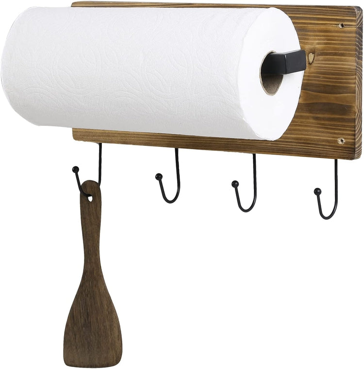 Weathered Gray Wood and Black Metal Paper Towel Roll Holder and Napkin –  MyGift