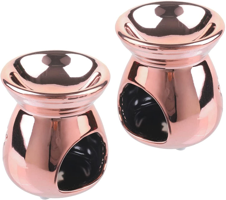 Set of 2, Copper Ceramic Essential Oil Diffuser, Wax Warmer Tealight Candle Holder with Stars and Moon Cutout Design-MyGift