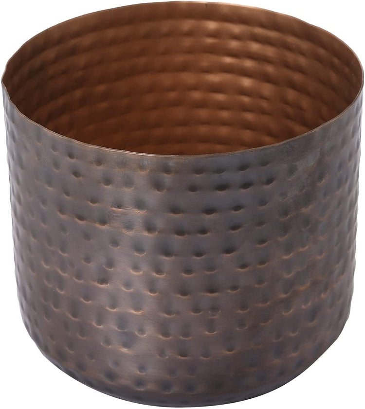 Round 6-Inch Metal Planter Brass Tone Flower Pot with Hammered Texture