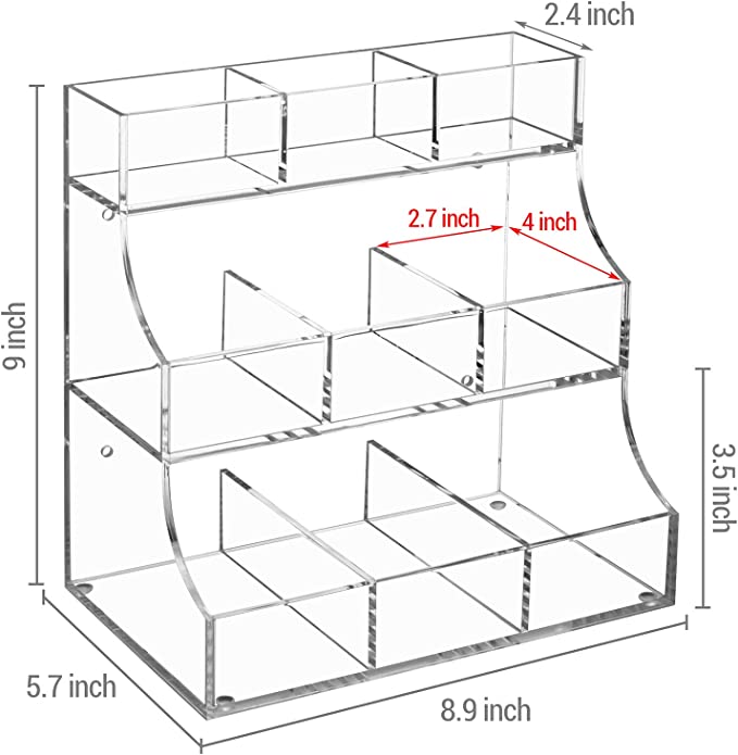 Clear Acrylic 3 Tier Countertop or Wall Mounted Tea Bag Organizer, Teabag Storage Holder and Server Rack-MyGift