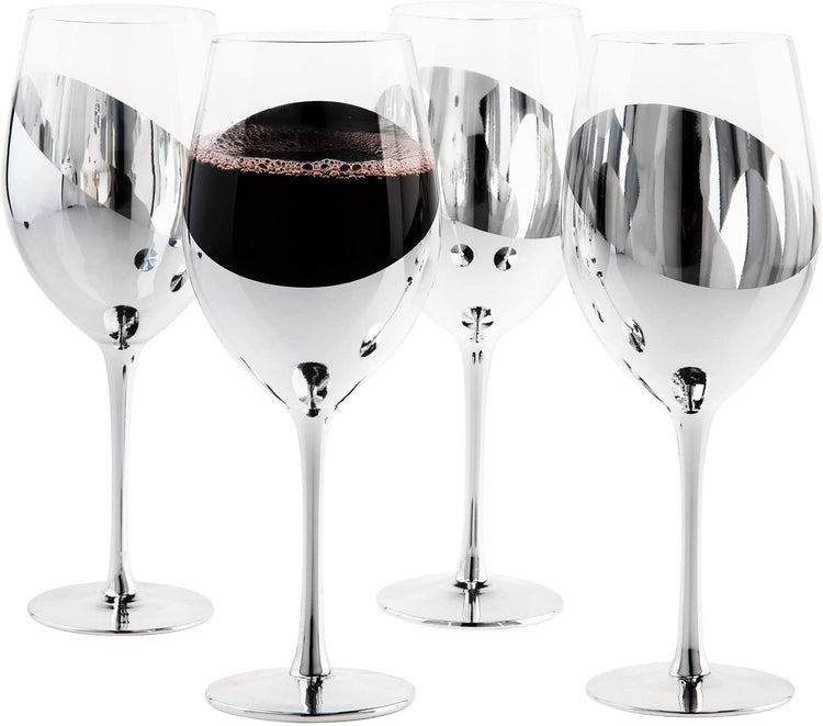 14 oz Stemmed Wine Glasses with Silver Angled Metallic Accent, Set of –  MyGift