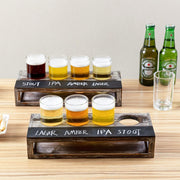 Set of 2, Beer Sampler Tray Torched Wood Serving Set with 4 Glasses and Erasable Chalkboard Label, Beer Tasting Flight-MyGift