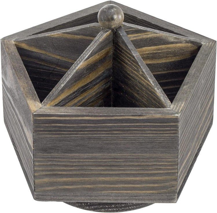 Gray Solid Wood Geometric Pentagon Shape Pen Holder and Office Stationery Storage Organizer-MyGift