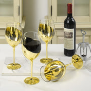 Set of 4, 14 oz Modern Tilted Design Brass Stemmed Wine Glasses-MyGift