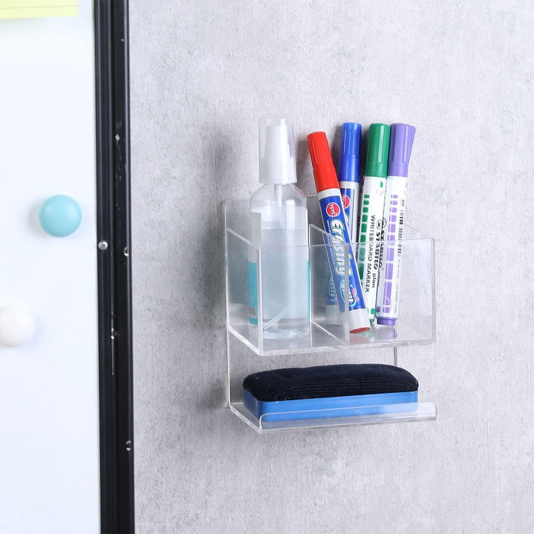 Clear Acrylic Whiteboard Storage Rack for Dry Erase Markers, Erasers, and Cleaner Bottle, Office Supplies Organizer-MyGift