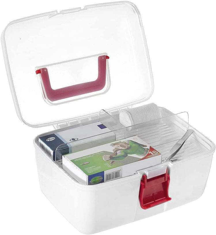 Clear Top First Aid or Arts & Craft Portable Storage with Removable Tray,  Family Emergency Kit Travel Case