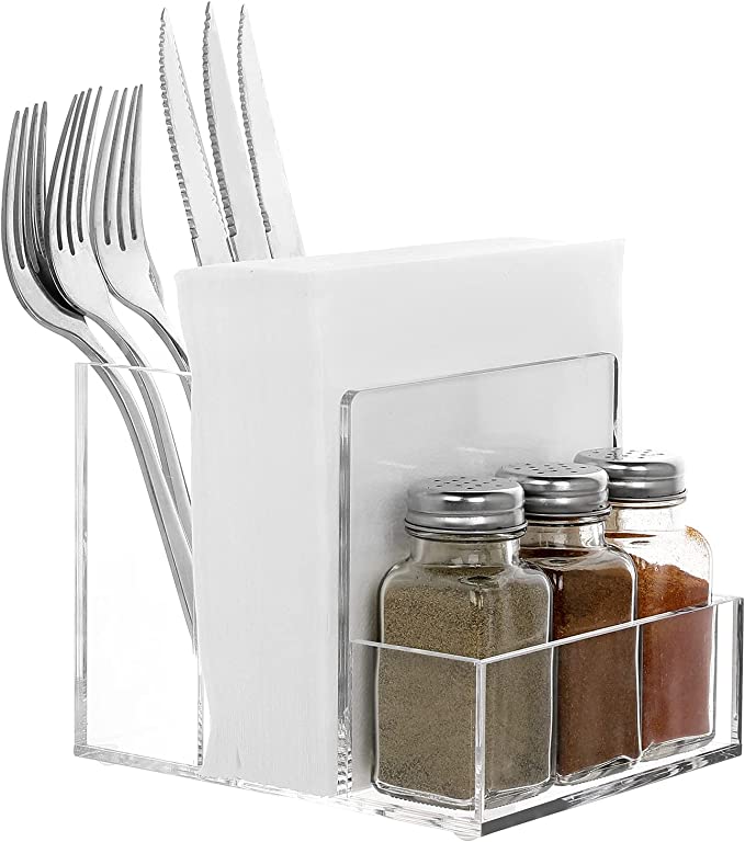 CB Accessories Salt and Pepper Shaker Set with Wood Holder, Clear