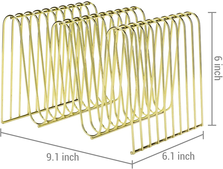 Brass Tone Metal Wire Desktop Arched Magazine Holder Rack, Document File Folder Storage Organizer-MyGift