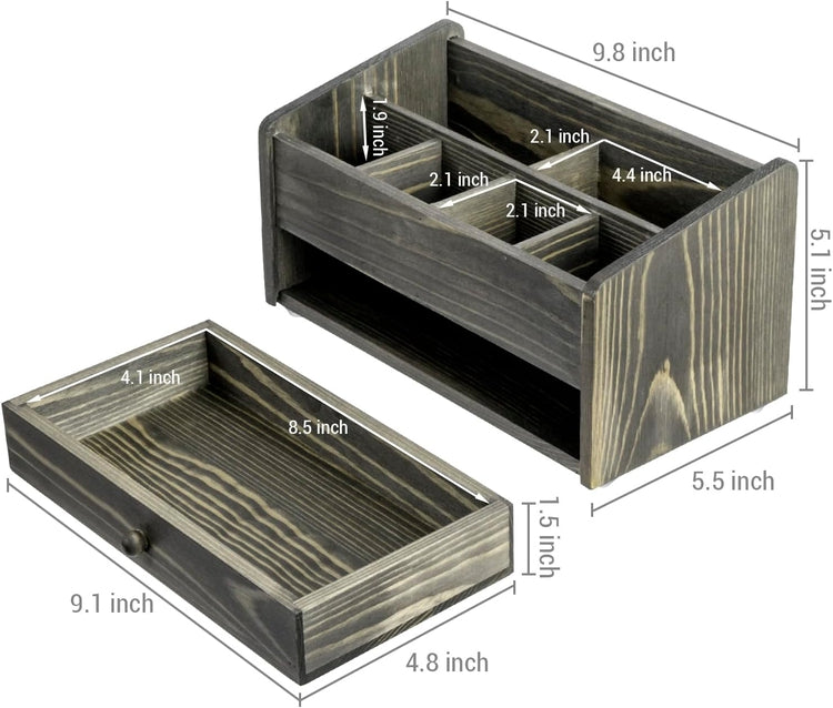 6 Compartment Gray Wood Modular Vanity Storage Box, Tabletop