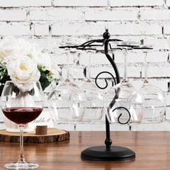 6 Hook Freestanding Black Metal Countertop Wine Glass Holder Rack MyGift