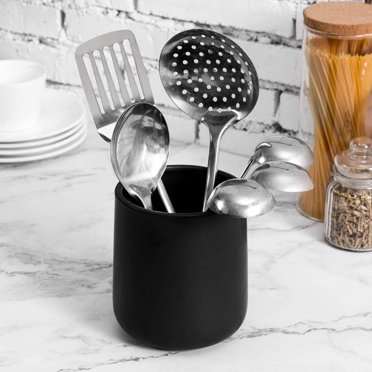 Matte Black Utensil Holder, Ceramic Kitchen Cookware Container, 6 Inch-MyGift