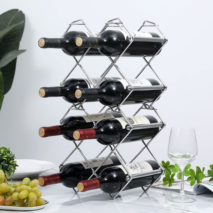 Diamond-Shaped Designer Metal Wire Tabletop Stackable Wine Racks, Set of 2-MyGift