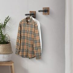 Wall Mounted Garment Hanger, Industrial Style Burnt Wood and