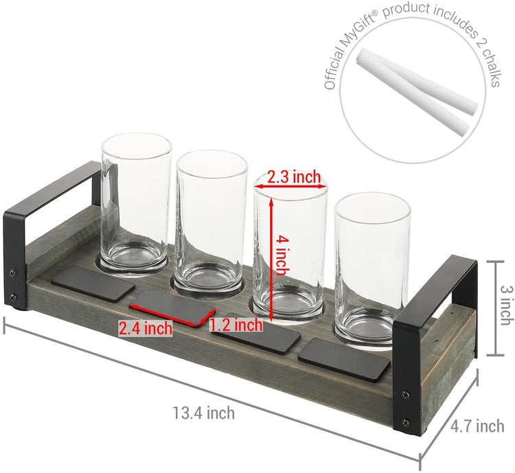 MyGift Burnt Brown Wood Beer Flight Tasting Sampler Server Set with 4 Beer  Glasses, Chalkboard Label & Black Metal Handle