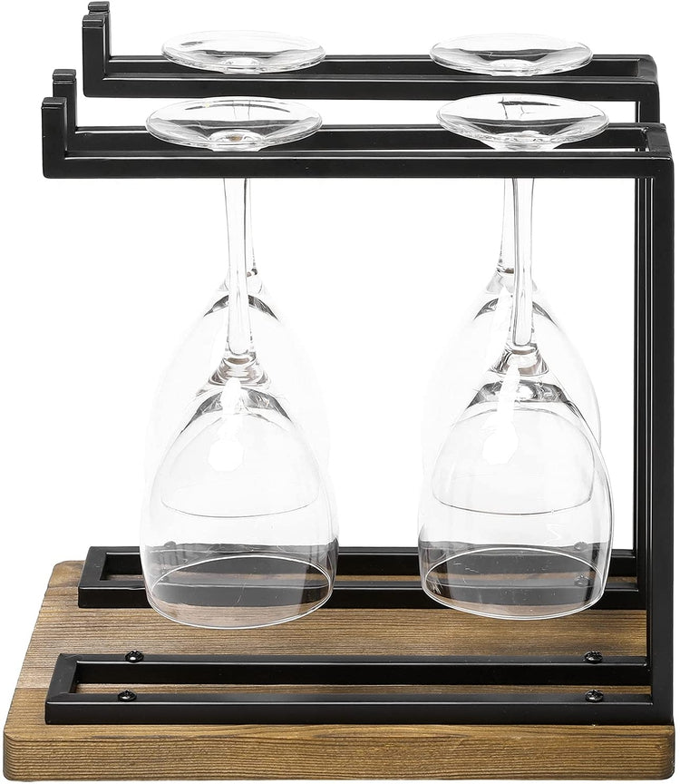 Burnt Wood and Black Metal Floating Wine Glass Holder, Stemware Wall R –  MyGift