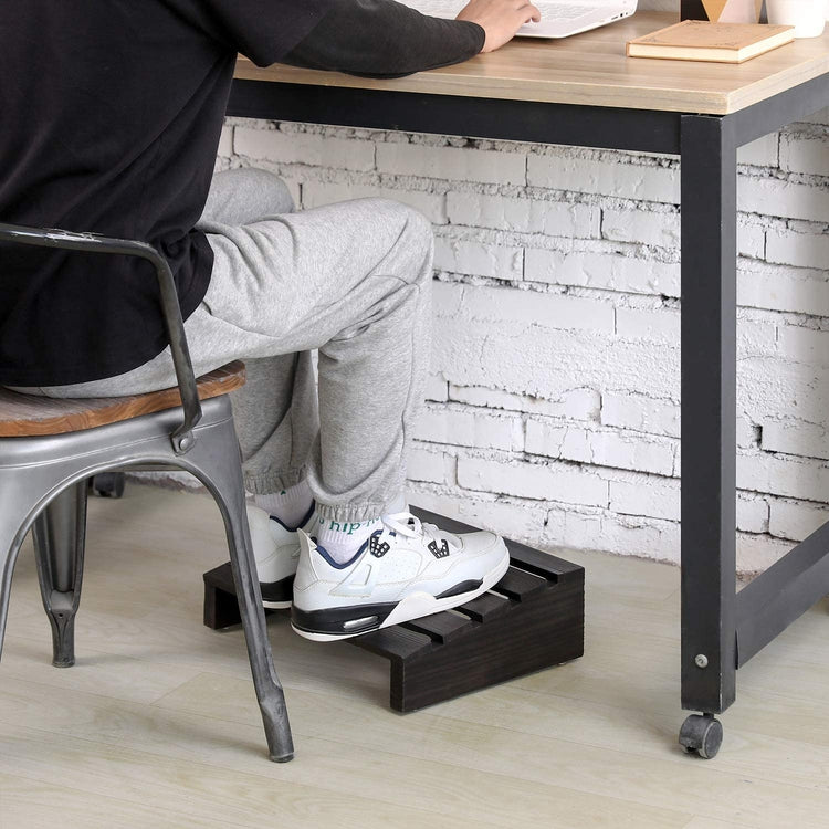 Black Wood Ergonomic Under-The-Desk Footrest-MyGift