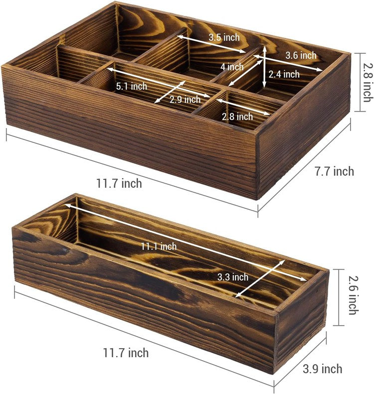 2 Tier Brown Wood Stackable Modular Vanity Storage Organizer Trays,  Countertop Makeup Cosmetic Box, 2 Piece Set
