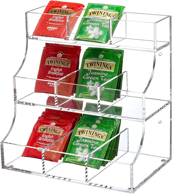 Clear Acrylic 3 Tier Countertop or Wall Mounted Tea Bag Organizer, Teabag Storage Holder and Server Rack-MyGift