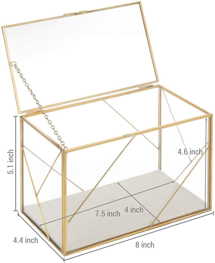 Geometric Glass and Brass Shadow Box, Jewelry Display Case, Wedding Card Holder-MyGift