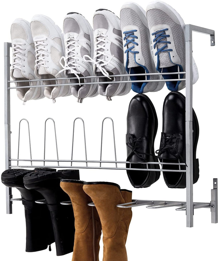 Minimalist wall-mounted shoe rack helps store footwear while