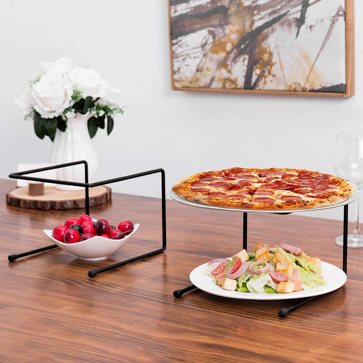 Set of 4, Black Metal Pizza Pan Riser Stands, Tabletop Food Platter Display Racks-MyGift