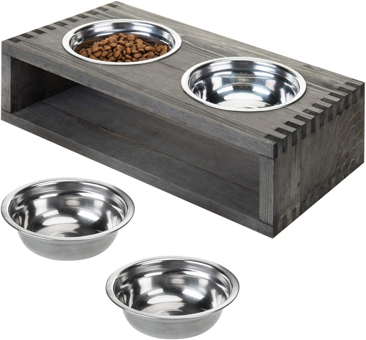 Weathered Gray Wood Raised Dog Bowls for Medium Dogs, Pet Feeder Stati –  MyGift